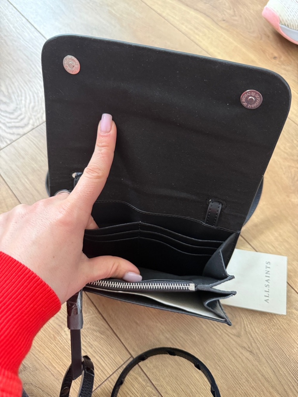 All Saints Black Leather Logo Crossbody - Picture 5 of 6